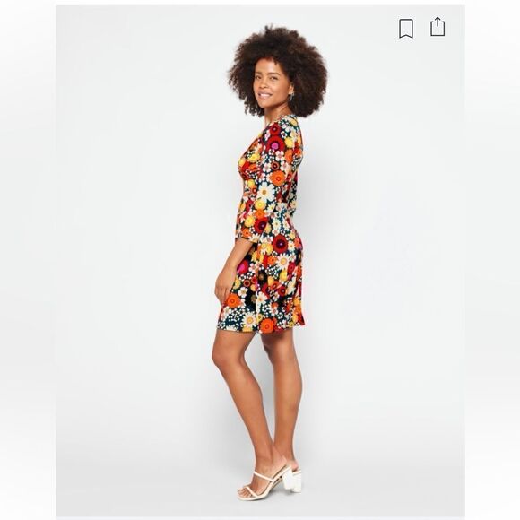 Maggie London Nikola 3/4 Sleeve Knit Dress Floral Retro size 6 - Picture 2 of 7
